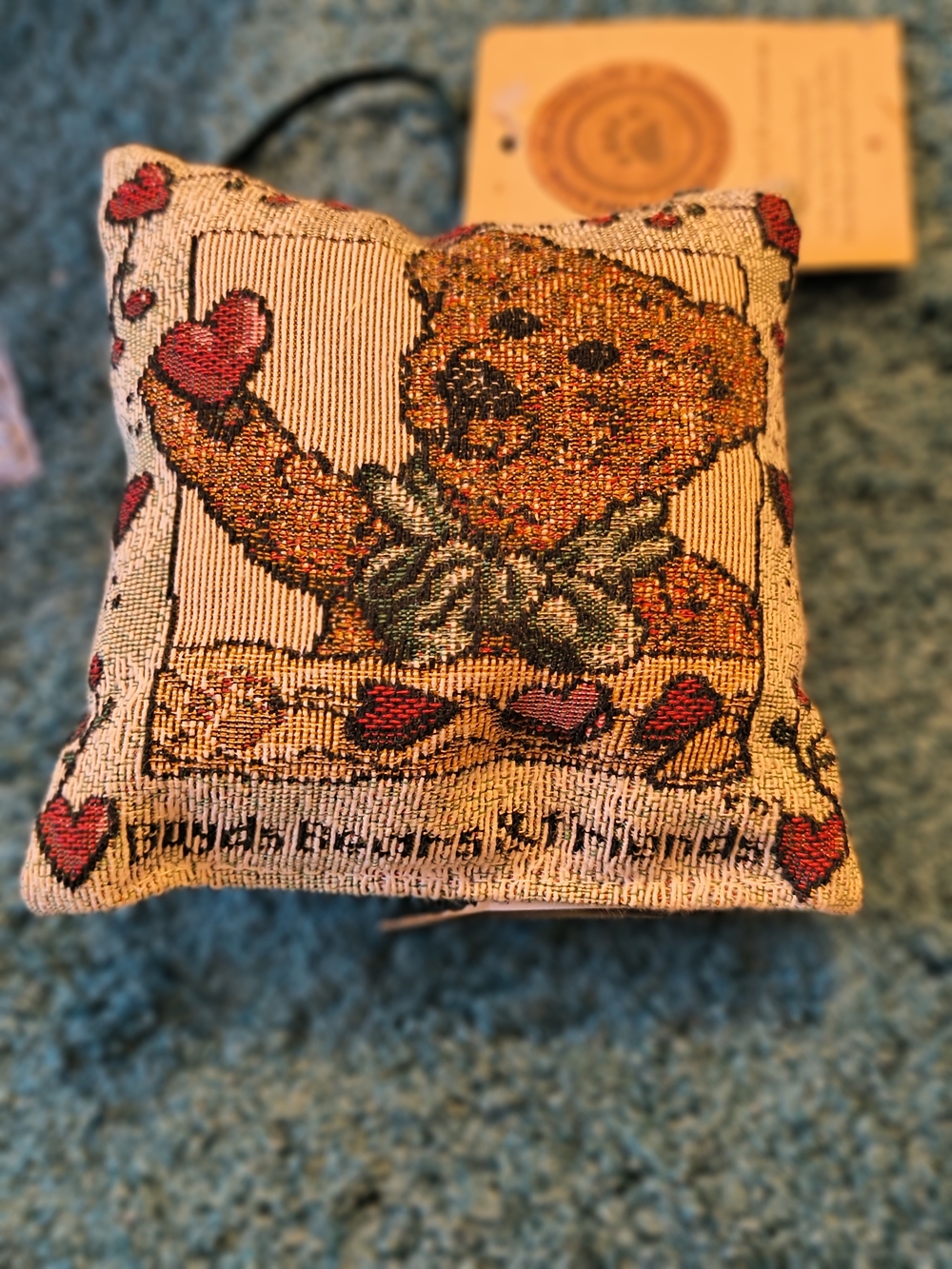 Boyds Bears Beige and Red Teddy Bear Heart Accent Pillow